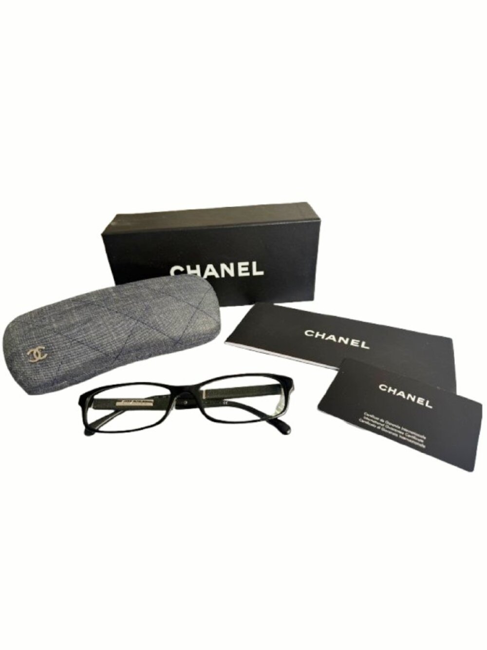 CHANEL 3193 Eyeglasses Black Denim CC Logo 53mm Rectangular Optical Frames Italy - Picture 10 of 12